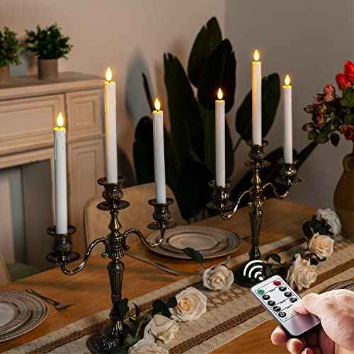 Homemory 24 Pcs Plastic Flameless Taper Candles with Remote Timer Dimmer, White Taper Candles Battery Operated with Flickering Flame Light Lifelike Led Candlesticks for Indoor Decoration 9.6 Inches