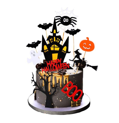 11 pcs Halloween Cake Topper Set - Haunted House, Ghosts, Pumpkins for Cupcakes & Cake