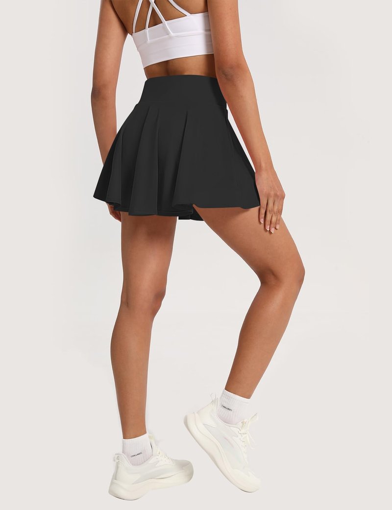 CHALLMOTI Women's Pleated Tennis Skirt Golf Skorts for Woman High Waisted Tummy Control Athletic Skirt with Pockets Black M