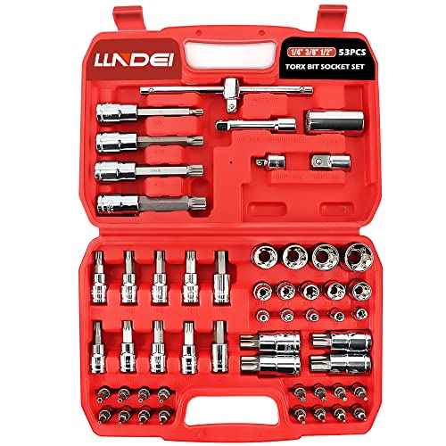 LLNDEI 53PCS Master Bit Socket Set 1/4 3/8 1/2-Inch and External Torx Sockets£¬Dr. 6p |Tamper Proof |E-Torx|Extra Long Spline Tip|Universal Socket,CR-V(T8-T70, TT8-TT70, E4-E24, M8-M14)