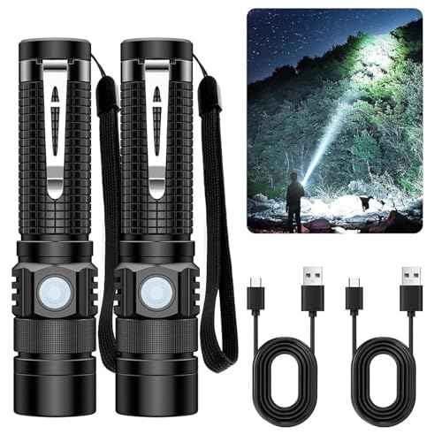 Pocket EDC Flashlight Rechargeable - 4.9inch & Emergency One Click SOS, Super Bright Small LED Flashlight 3Hr USB-C Fast Charging, Waterproof Portable Small EDC Flashlight for Home, Camping, Hiking