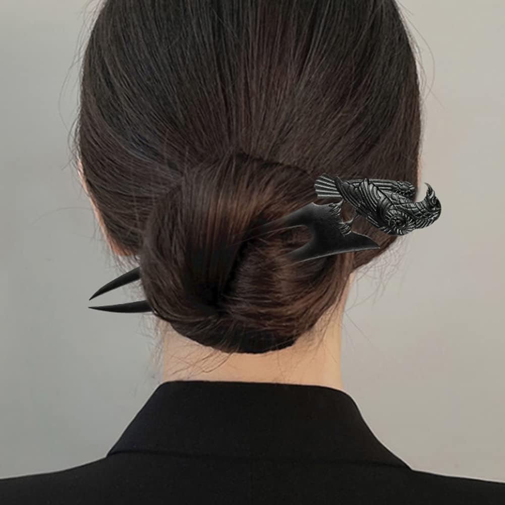 2pack U Shaped Viking Raven Metal Hair Prong Forks French Hair Styling Pins Black Wicca Witch Sticks Renaissance Festival Acceossories for Women Perfect for Thick Hair