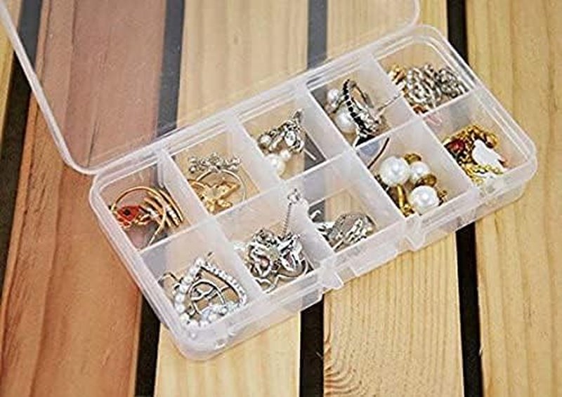 Jewelry Organizer Box - 4 Pcs Adjustable Clear Plastic Divider Storage | 10 Grids, 5" x 2.5", White