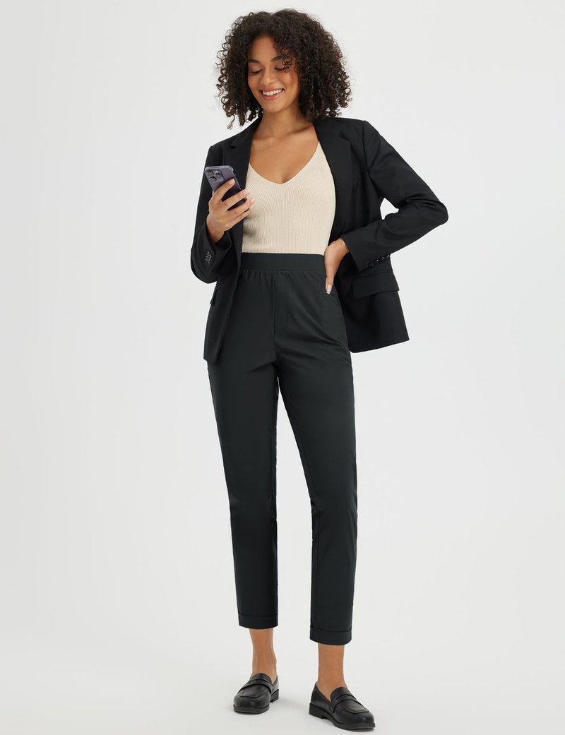 baleaf Womens Work Pants Petite Travel Stretchy Dress Business Casual Slacks Golf Airport Clothing Summer Black L