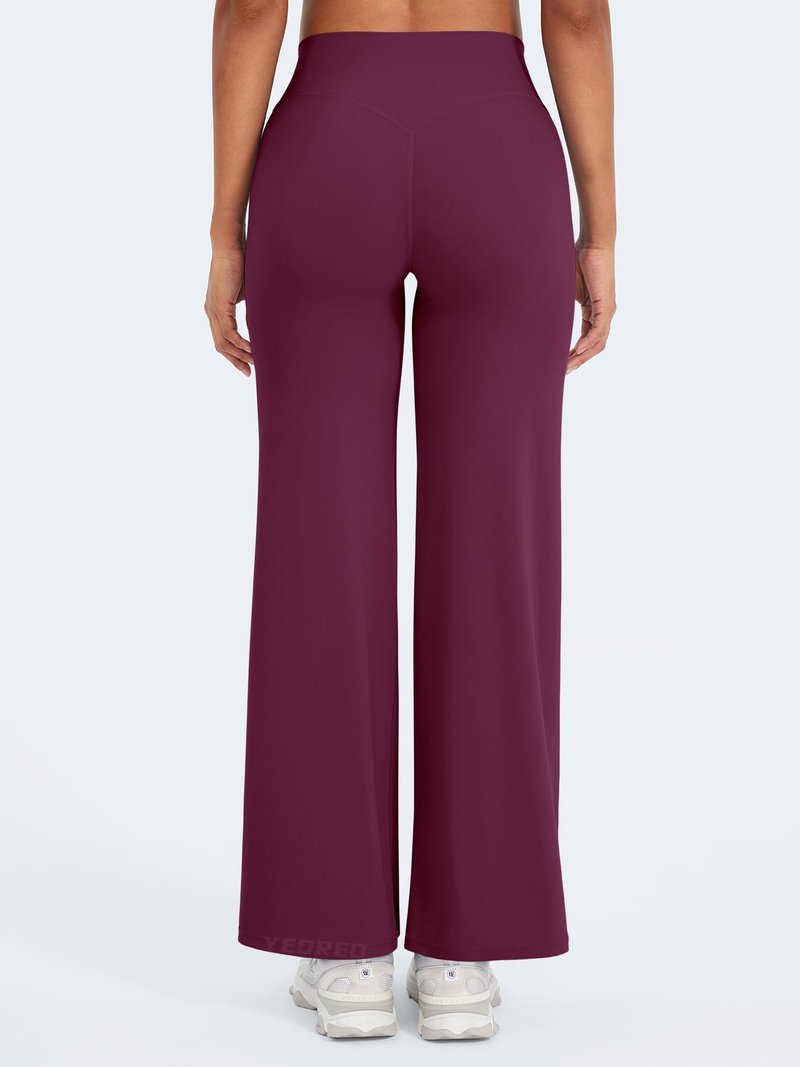 YEOREO Workout Leggings Womens No Front Seam Straight Leggings 29" High Waist Buttery Eddiy Gym Yoga Pants Black Cherry L