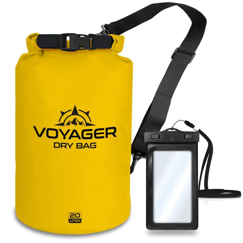EcoGear FX Heavy Duty Waterproof Dry Bag Voyager Series - Durable Roll Top Compression Bag - Kayaking, Rafting, Boating, Hiking, Fishing, Camping and Outdoors - Phone Case Included - 20L