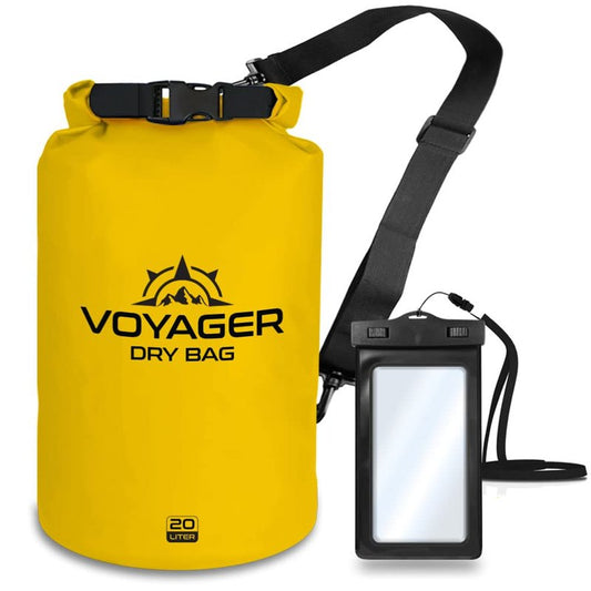 EcoGear FX Heavy Duty Waterproof Dry Bag Voyager Series - Durable Roll Top Compression Bag - Kayaking, Rafting, Boating, Hiking, Fishing, Camping and Outdoors - Phone Case Included - 20L
