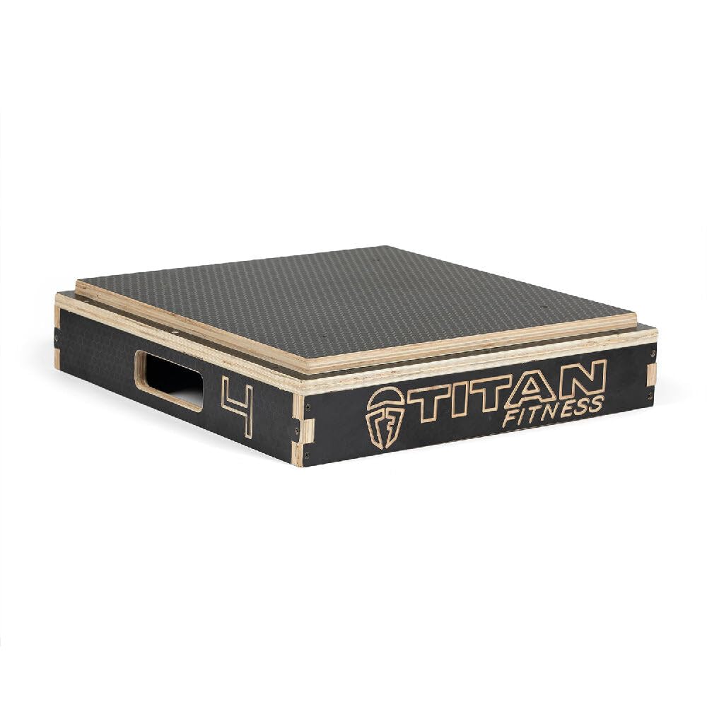 Titan Fitness Anti-Slip 4in Stackable Wooden Plyometric Box, Pro-Duty Plyo Box, Jump Step-Up Box Squat, Home Garage Gym Training