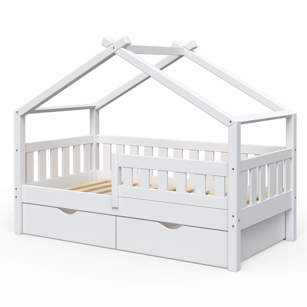 VitaliSpa House bed Design, White, 80x160 cm with 2 drawers
