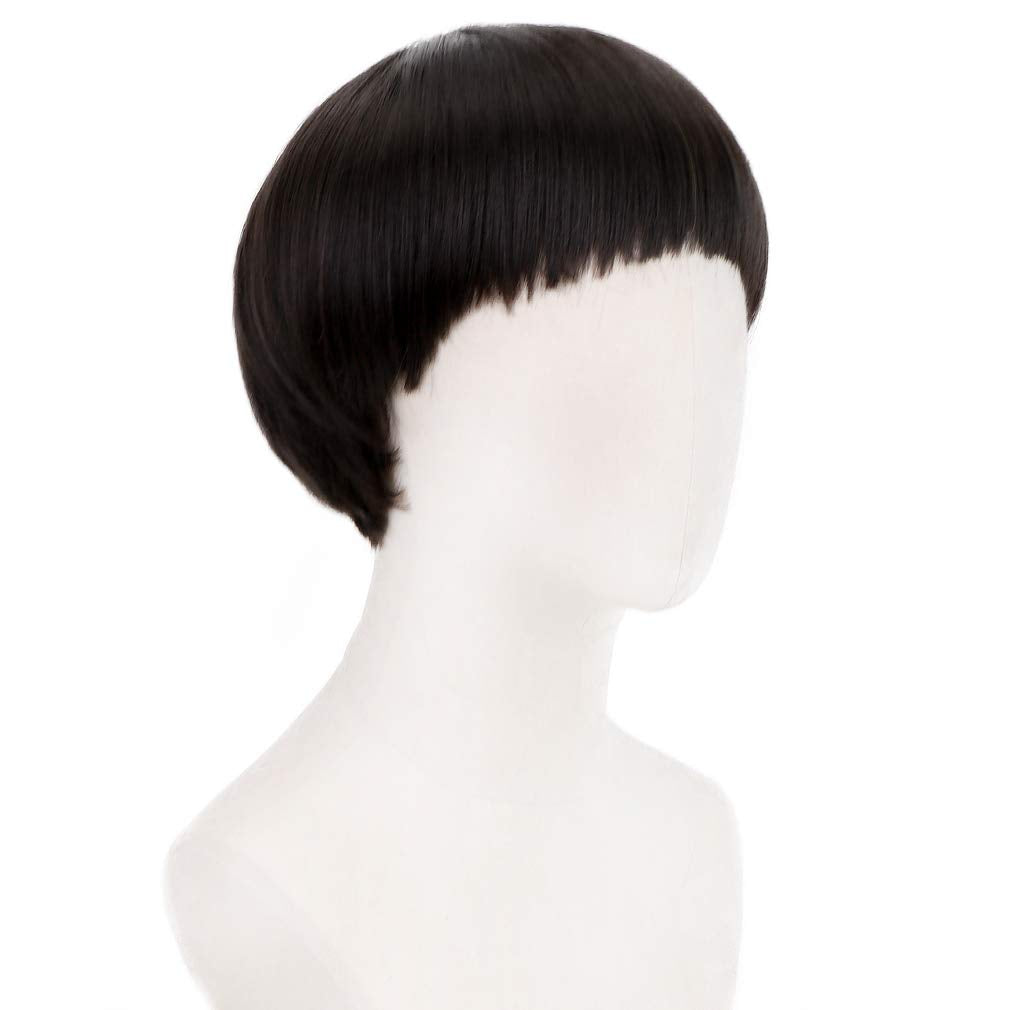 PARTY ZONE Short Black Luffy Cosplay Wig-80s Outfit For Men Synthetic Bowl Cut Mushroom Hair Anime Wigs Old Man Movie Party Halloween Vector Costume Wig (Black)