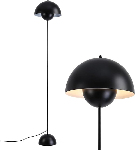 SUNLLOK Black LED Floor Lamp for Living Room, Industrial Metal Dome Lampshade Standing Floor Table Lamp with Foot Switch, Modern Reading Floor Light Fixture for Kitchen Island, Bedroom, Restaurant