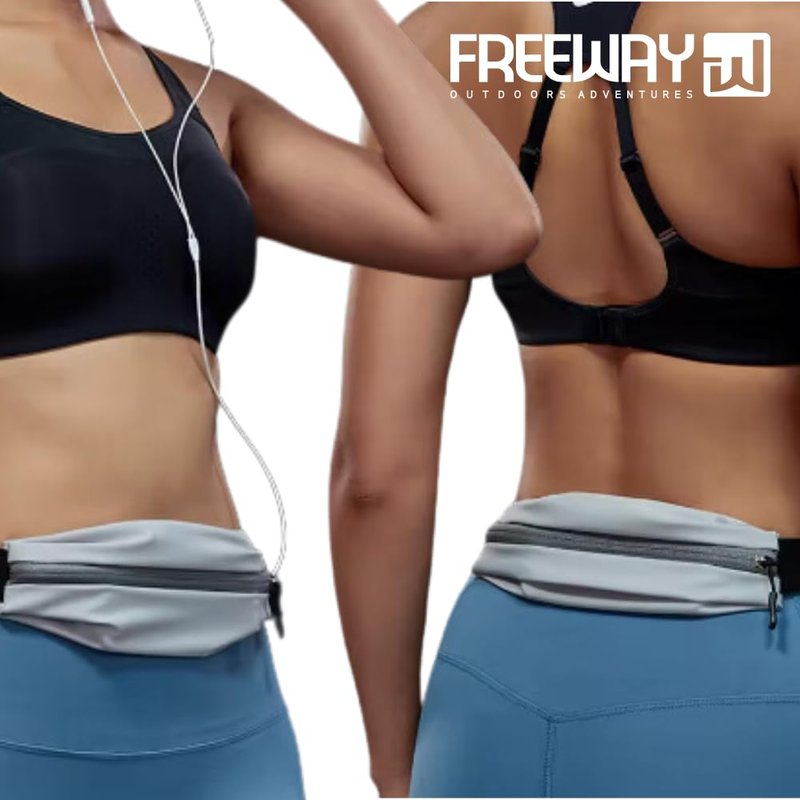 FREEWAY OUTDOORS ADVENTURES Running Belt for Men & Women - Secure Jogging Pouch for Phone, Keys & Essentials. Water Resistance, Adjustable for All Cell Phones (BLUE)