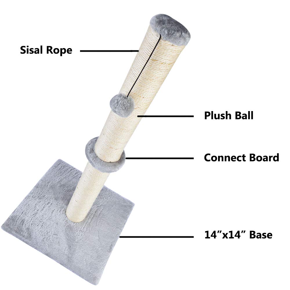 Dimaka 29" Tall Cat Scratching Post, Claw Scratcher Sisal Rope Covered Soft Smooth Plush, Vertical Scratch [Full Strectch], Modern Design 29 Inches Height (Grey)