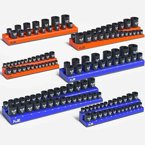 KJE Magnetic Socket Organizer Set 6 Piece, Magnetic Socket Holder Includes 1/4", 3/8", 1/2", Holds 143 Pieces Metric and SAE Socket Trays for Tool Box Drawer