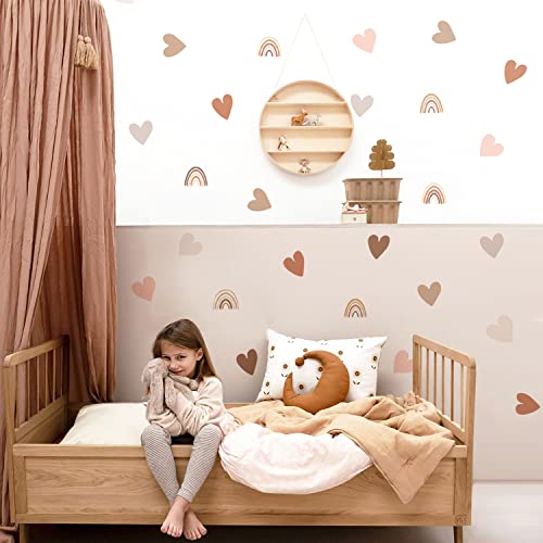 funlife Small Boho Rainbow Wall Decals Peel and Stick, Self Adhesive Colorful Wall Sticker for Girls Bedroom Decor, Boho Hearts Decal for Kids Nursery Room Decoration, Boho Rainbow and Heart