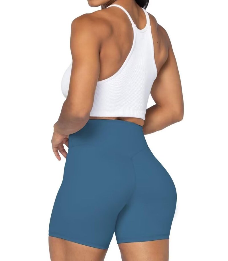 Sunzel No Front Seam High Waist Biker Shorts for Women, Squat Proof Yoga Workout Gym Bike Shorts 5" Inseam Blue Gray Medium