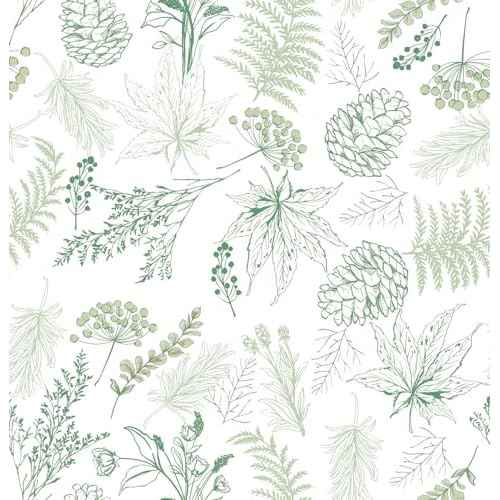 Wallpaper Peel and Stick White and Green Leaf Floral Contact Paper for Bedroom Kitchen Cabinet Drawers Renter Friendly Removable Self-Adhesive Waterproof Boho Stripe Mural Vinyl 17.3"x118"