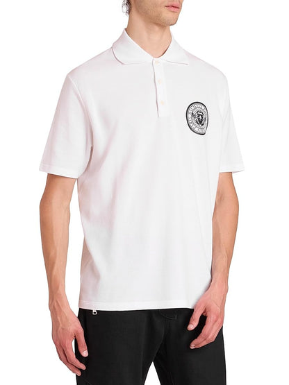 Balmain, Small Coin Cotton Polo Shirt, Medium, Blanc Noir