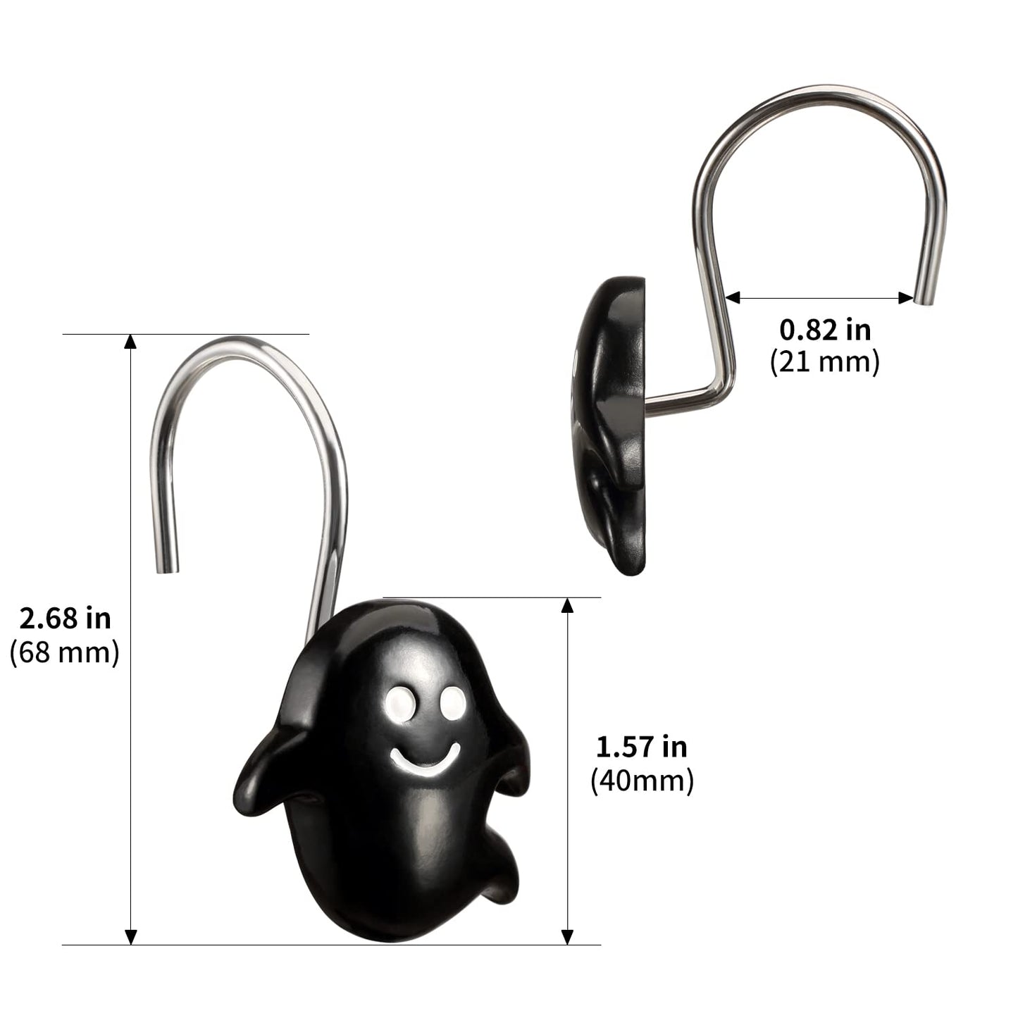 CHICTIE Halloween Shower Curtain Hooks, Black White Nightmare Decorative Shower Rings for Bathroom Shower Curtains Rods,Set of 12 Premium Rust-Resistant Shower Hooks Hangers Cute Spooky Design