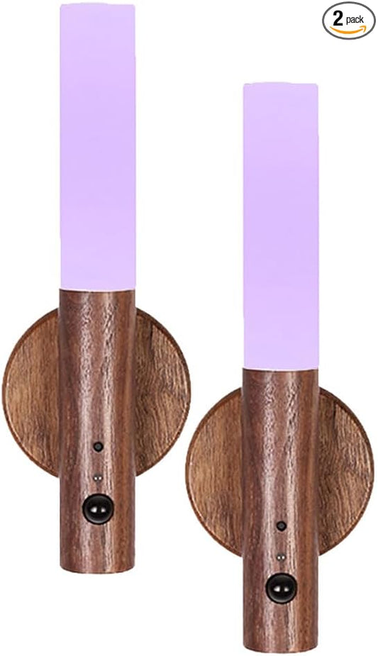 LANDGOO Modern Wood Wall Sconce with Motion Sensor & RGB LED Lights, Wireless Battery Operated Indoor Lighting for Living Room/Kitchen Décor