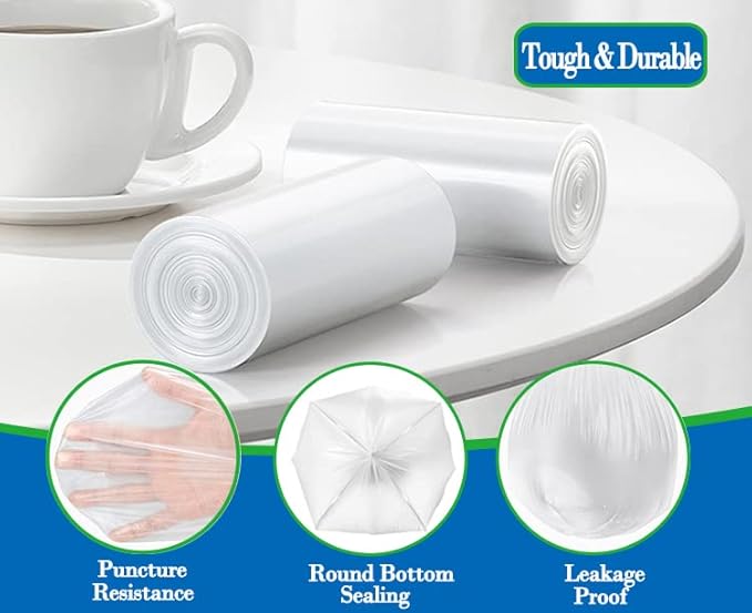 8 Gallon 60pcs Medium Clear Trash Bags Strong Clear Garbage Bags, Bathroom