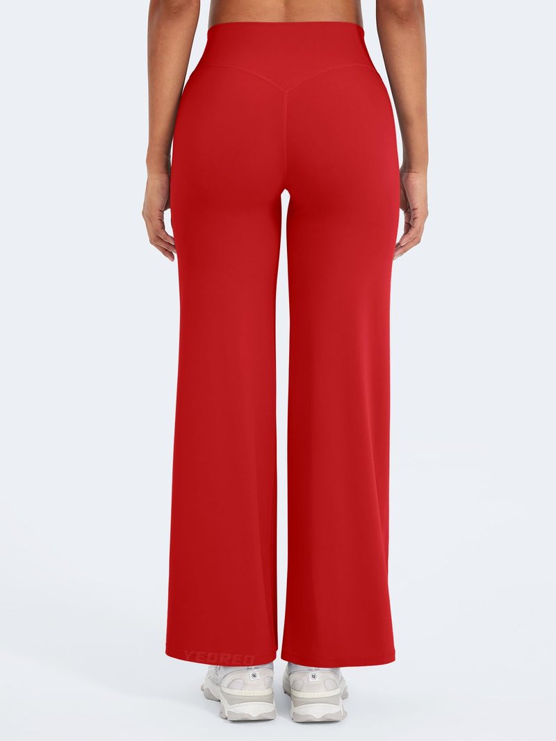 YEOREO Workout Leggings Womens No Front Seam Straight Leggings 29" High Waist Buttery Eddiy Gym Yoga Pants Red S