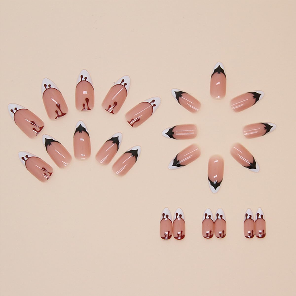 Halloween Bat Press on Nails Almond Shaped Halloween Fake Nails White French Tip Glue on Nails with Blood Design Horror Acrylic False Nails Full Cover Stick on Nail for Women DIY Halloween Nails 24Pcs