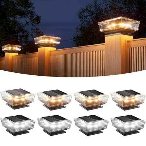 JACKYLED 4x4 Solar Post Cap Lights Outdoor 8 Pack, Transparent Case, Fence Post Light with 2 Color, Solar Powered Deck Lights for 5x5 6x6 Wood/Vinyl Posts, Waterproof for Garden Balcony Decor
