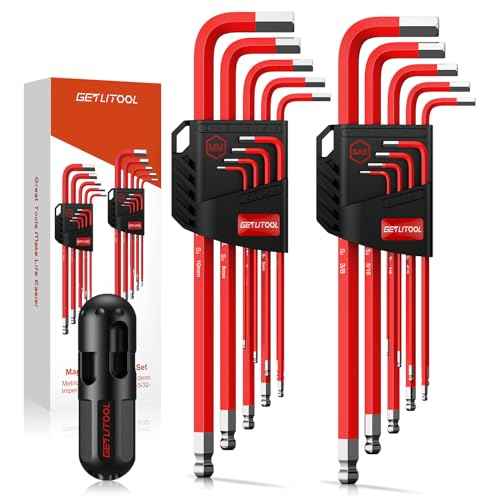 GETLITOOL 18PCS Magnetic Allen Key Set, S2 Steel Long Allen Wrench Set Metric(1.5mm-10mm) & SAE(1/16"-3/8"), Ball End Hex Key L-key with Size-Marked & Torque Handle for Bike Repair, Household DIY