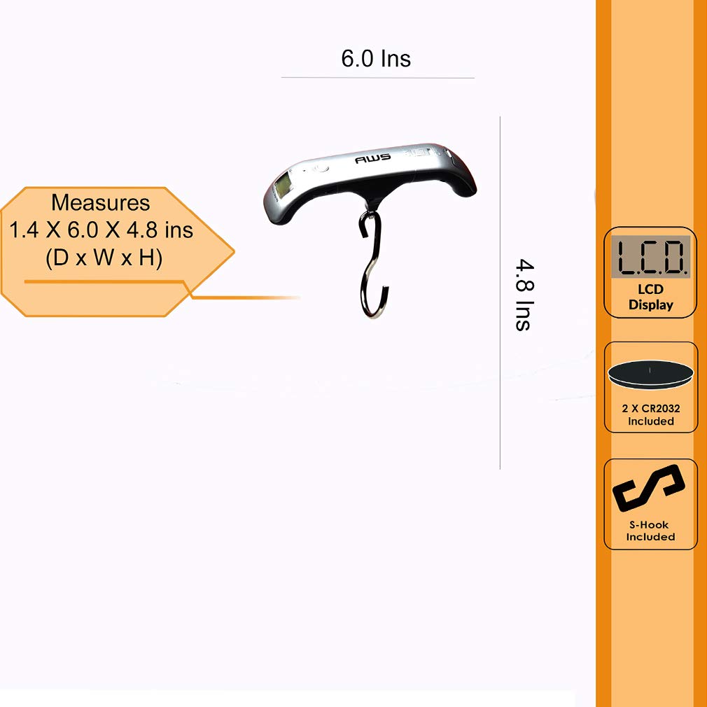 American Weigh Scales Digital Hanging Luggage Scale for Traveling or Weighing Suitcases, Backlit LCD Screen 110lbs x 0.2lbs, LS-110