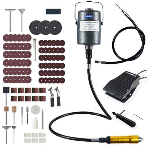 380W Flex Shaft Rotary Tool, 500-23000RPM Flexible Shaft Grinder Set with Variable Speed Foot Pedal and 110pcs Accessories for Grinding Sanding Polishing Deburring Cutting Cleaning Finishing