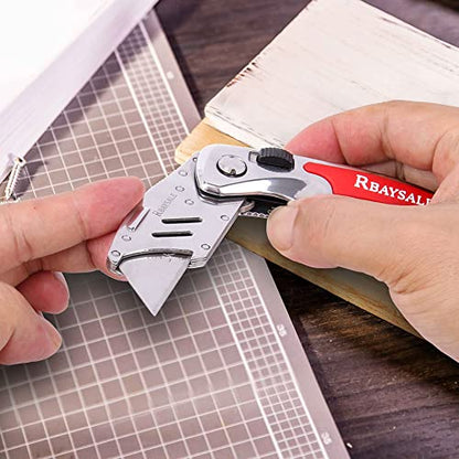 RBAYSALE Utility Knife Folding Heavy Duty Carpet Cutter with 5 SK5 Blades 420 Stainless Steel Retractable Box Cutter with Safety-Lock Design Craft Tradesman Knife 180g