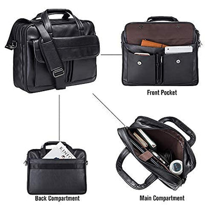seyfocnia Men's Business Travel Briefcase Leather Handmade Messenger Bags Laptop Bag