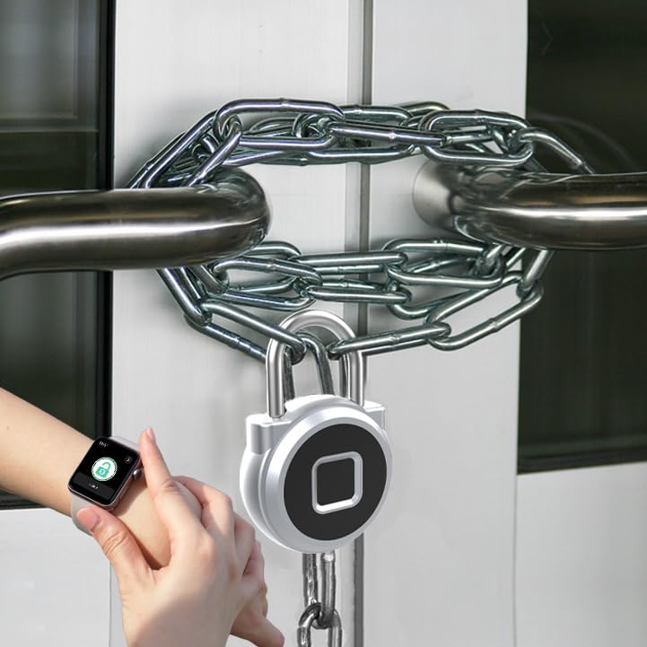 Gym Locker Padlock eLinkSmart Fingerprint Padlock Bluetooth App Authorized View Record Waterproof Security Keyless Smart Combination Lock for Outdoor Locker Backpack Gun Case Silver