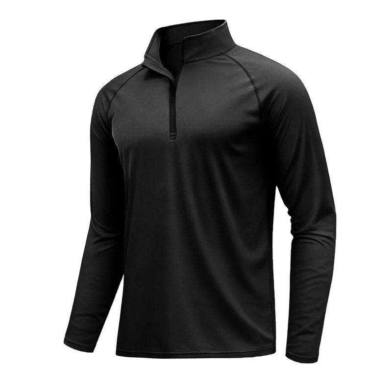 YEL Men's Long Sleeve Athletic Shirt 1/4 Pullover Zip Sun Protection Rash Guard UPF 50+ Golf Fishing Running T-Shirts Black
