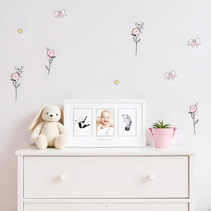Pearhead Babyprints Newborn Baby Handprint and Footprint Photo Frame Kit with Included Safe for Baby Clean-Touch Ink Pad, White, Memorable Christening Keepsake, Gift for Any New Mum