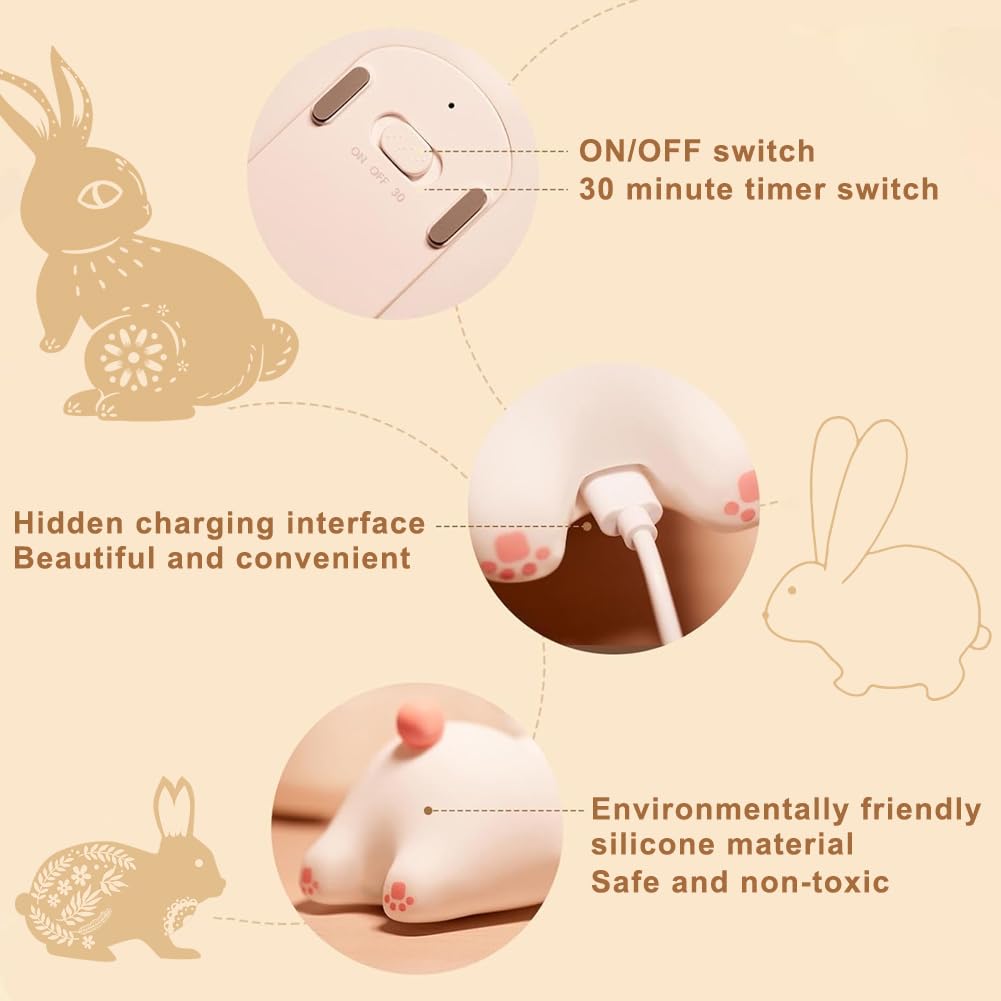 URAQT Bunny Baby Night Light, Portable LED Baby Night Light Kids Night Lamp, USB Chargeable Battery Silicone Kawaii Babys Sleep Lights for Children Kids Baby Boy Gifts Cute Room Decor Bedroom Decor