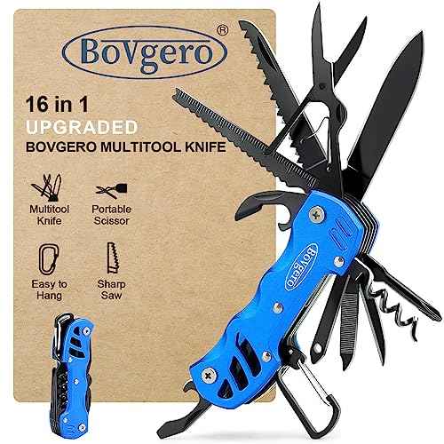 Multitool Knife, 16 in 1 Pocket Knife, Handmade Multi Tool Knife, Birthday Christmas Gift for Men Women Him Her Boyfriend Girlfriend Dad Husband, Blue