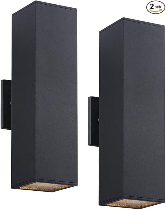 Cerdeco 2 Pack Aluminum Modern Outdoor Wall Light, 15" Exterior Up Down Light Fixtures,Black Front Door Wall Lighting with E26 Sockets [ETL Listed]