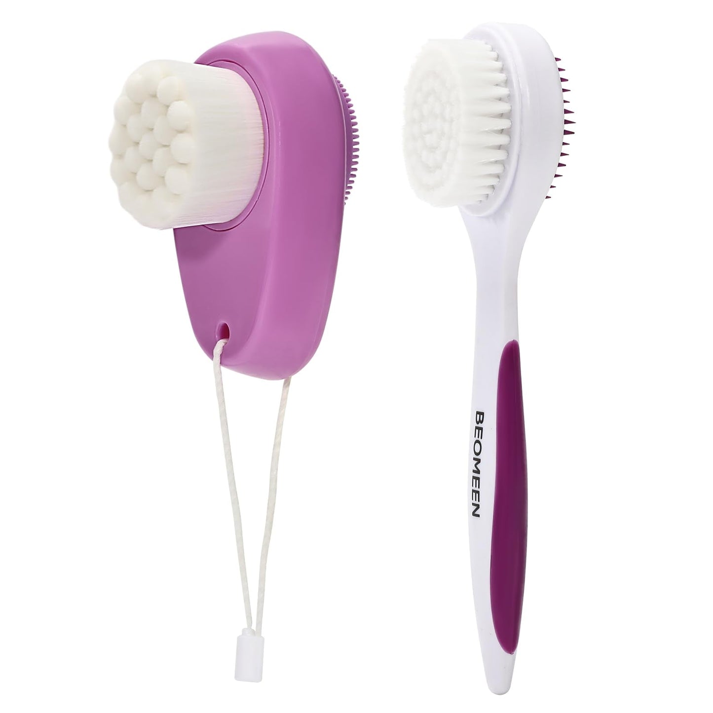 2 Pack Facial Cleansing Brush 2 in 1 for Face Exfoliation, Soft Bamboo Charcoal Microfiber Bristle Dual Face Silicone Scrubber Brush for Pore Deep Cleansing Skincare with Lid, Black+Gradient