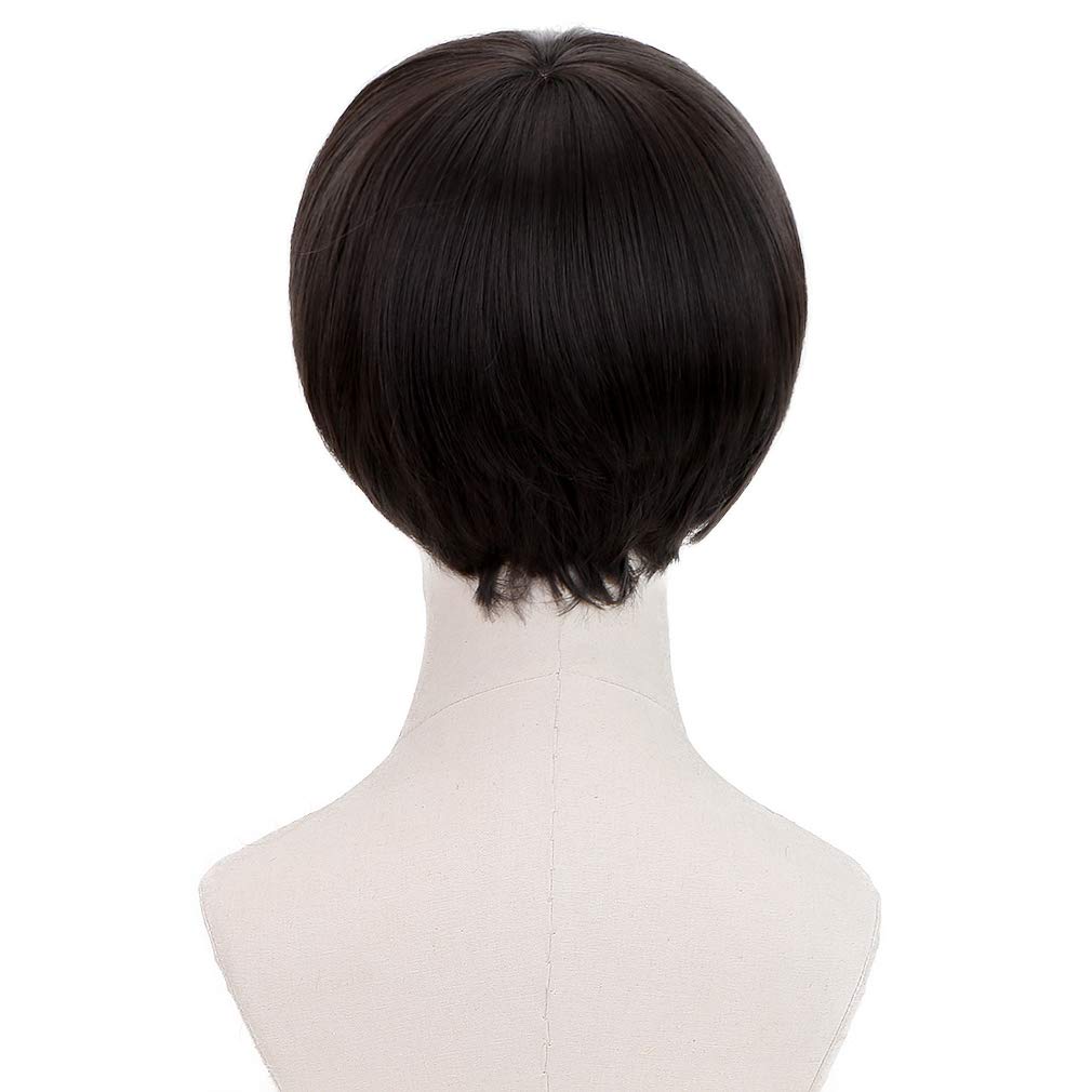 PARTY ZONE Short Black Luffy Cosplay Wig-80s Outfit For Men Synthetic Bowl Cut Mushroom Hair Anime Wigs Old Man Movie Party Halloween Vector Costume Wig (Black)
