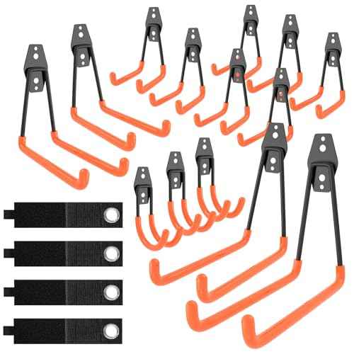 QcoQce 18 Pack Extension Cord Hooks with Wall Mount, Heavy Duty Utility Hangers for Hose, Wires, Cables, Garage Organization with Anti-Slip Coating, Screws Included (Orange)