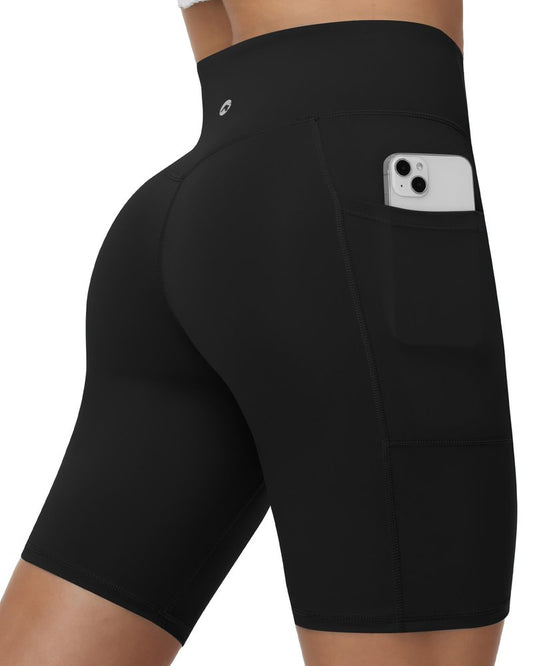 Moozava 8 Inch Workout Shorts Women High Waisted Tummy Control Athletic Compression Biker Shorts Women with Pockets Gym Yoga Running Volleyball Black 2XL