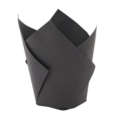 Juvale Cupcake Liners - 2 x 3.5 in, Black, 100 Pack - Tulip Cupcake Liners for Baking & Parties - Greaseproof Paper Wrappers