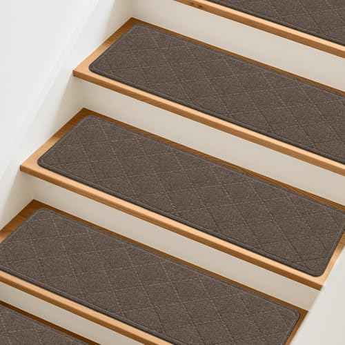 Stair Treads Non-Slip for Wooden Steps, 15Pack - 8" x 30" Edging Stair Runner Indoor for Kids Elders & Pets, Washable Carpet Stair Treads with Peel & Stick Reusable TPE Backing, Brown