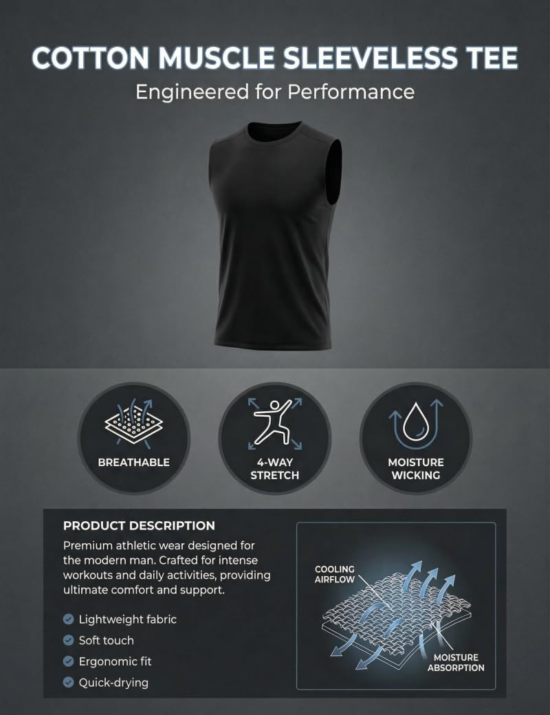 TACVASEN Black Tank Top Men Gym Moisture Wicking Sleeveless Shirts Breathable Workout Casual Cotton Summer Summer Tank Tops 2XL