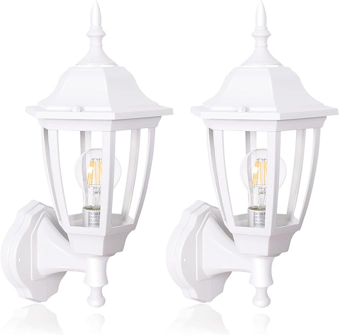 FUDESY Outdoor Wall Lantern, Exterior Waterproof Wall Sconce Light Fixture, White Front Porch Light Wall Mount for Garage, Patio, Yard, FDS2542EW (Bulb Included) 2-Pack
