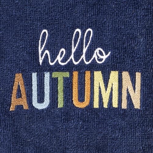 SKL Home Fall/Harvest Hello Autumn 100% Cotton Embroidered 2pc Hand Towel Set, Decorative for Bath/Kitchen/Bar & Gift, Navy