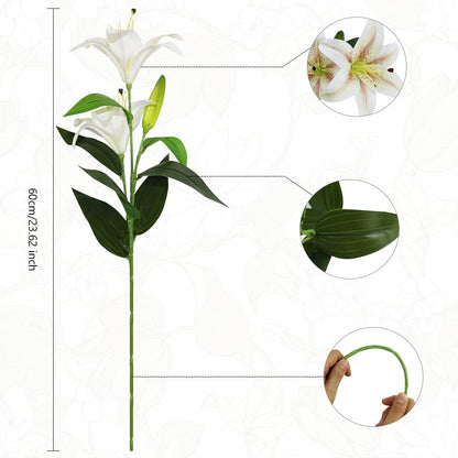 Olrla 60CM Long Artificial Lily 4PCS, toal 8 Blooming Flower Heads 4 Buds, 3D Print Fake Tiger Lily Flowers for Wedding Home Hotel Office Decoration (NO VASE)