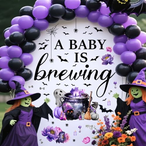 Halloween Party Decal A Baby is Brewing Baby Shower Decals for Balloon Arch Halloween Theme Party Stickers Gender Reveal Balloon Arch Decor Boy Or Girl Backdrop Decals Background Decoration